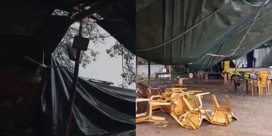 ശക്തമായ കാറ്റിലും മഴയിലും പാലക്കാട് ജില്ലാ ശാസ്ത്രമേളയുടെ പന്തല് തകര്ന്നു