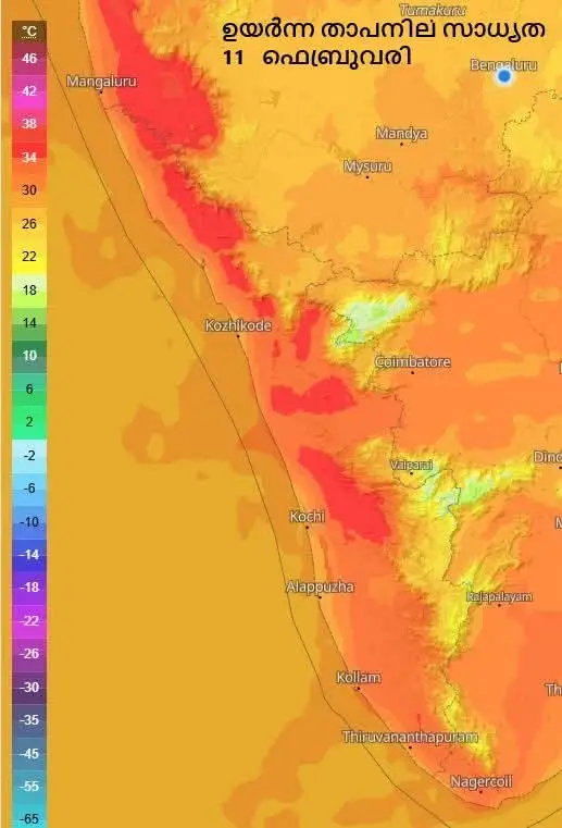 ഇടനാട് മേഖലകളിൽ താപനില കൂടുതൽ, പൊതുജനങ്ങൾ ജാഗ്രത പാലിക്കുക