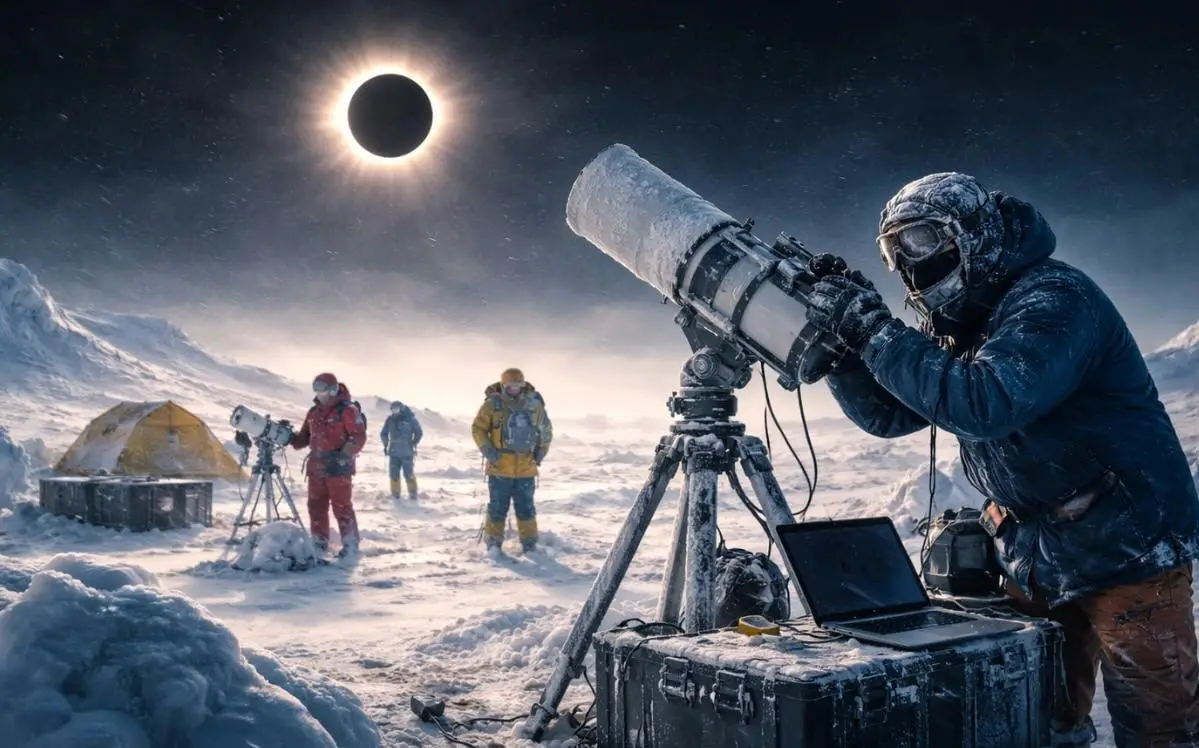 കൊടും തണുപ്പിൽ സൂര്യഗ്രഹണം തേടി അന്‍റാർട്ടിക്കയിൽ, കൊറോണയെ വ്യക്തമായി പഠിക്കണം, ഇത് അപൂർവ സൂര്യഗ്രഹണ ദൗത്യം