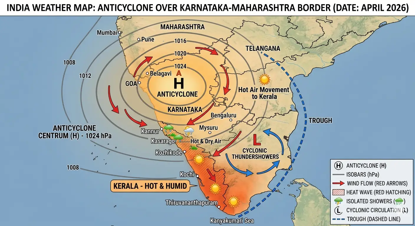 Anti Cyclone Kerala Weather : കർണാടകയിലെ എതിർ ചുഴലി കേരളത്തെ പൊള്ളിക്കുന്നു, ഇപ്പോൾ കിട്ടേണ്ട മഴ കുറക്കുന്നതിന്റെ വില്ലൻ