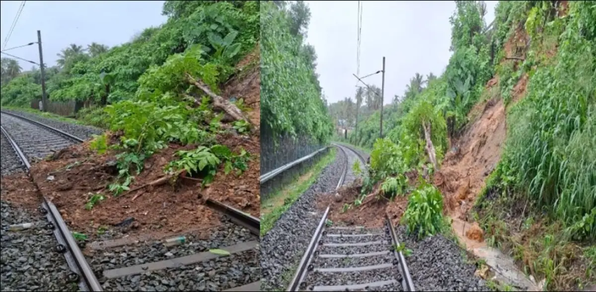 തിരുവനന്തപുരത്ത് ശക്തമായ മഴ, റെയിൽവേ ട്രാക്കിലേക്ക് മണ്ണിടിഞ്ഞു വീണു